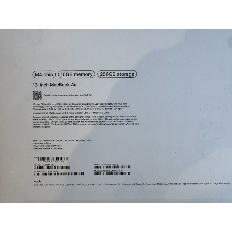 MacBook Air 13 2025 16Гб/256Гб SSD Небесно-голубой Б/У