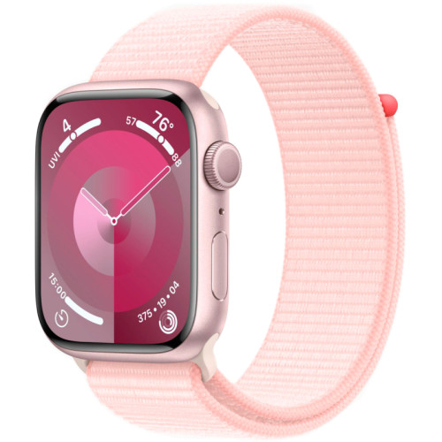 Apple Watch Series 9 / 41 мм / корпус из алюминия розового цвета  / текстильный ремешок нежно-розового цвета