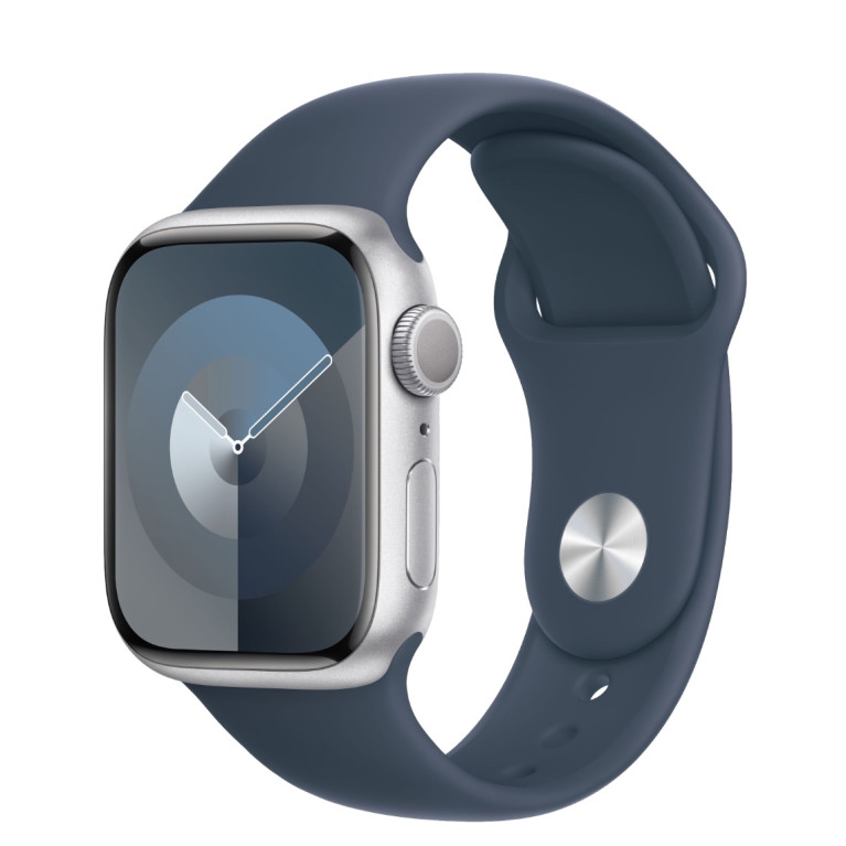 Apple Watch Series 9 / 41 мм / корпус из алюминия серебристого цвета  / спортивный ремешок цвета Грозовой синий