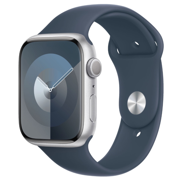 Apple Watch Series 9 / 45 мм / корпус из алюминия серебристого цвета  / спортивный ремешок цвета Грозовой синий