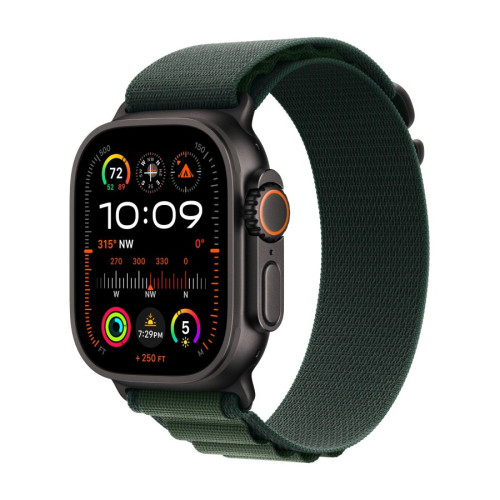 Apple Watch Ultra 2024 GPS + Cellular / 49 мм / корпус из титана цвета Черный титан / ремешок Alpine темно-зеленого цвета