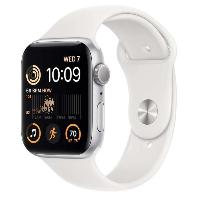 Apple Watch SE 2022 / 44 мм / корпус из алюминия белого цвета / спортивный ремешок белого цвета