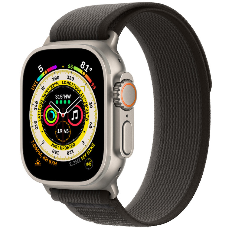 Apple Watch Ultra / 49 мм / корпус из титана / ремешок Trail черного и серого цвета  