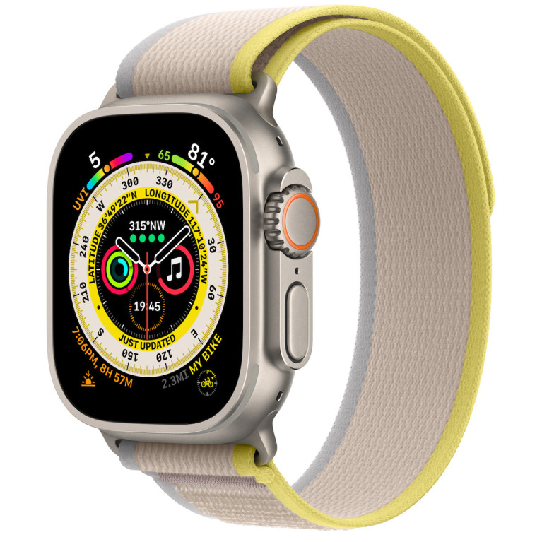 Apple Watch Ultra / 49 мм / корпус из титана / ремешок Trail желтого и бежевого цвета  