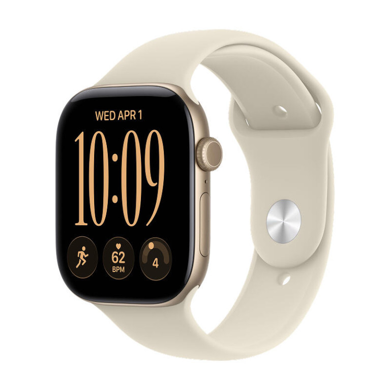Apple Watch Series 12 / 42 мм / корпус из алюминия золотого цвета / спортивный ремешок песочного цвета