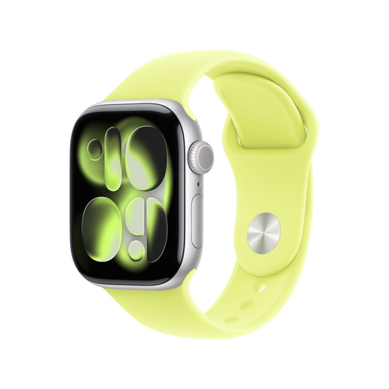 Apple Watch Series 11 / 42 мм / алюминий Серебристый / спортивный ремешок Желтый неон