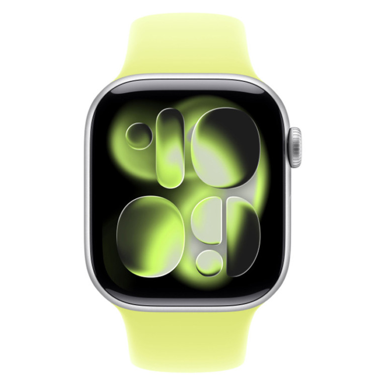 Apple Watch Series 11 / 46 мм / алюминий Серебристый / спортивный ремешок Желтый неон