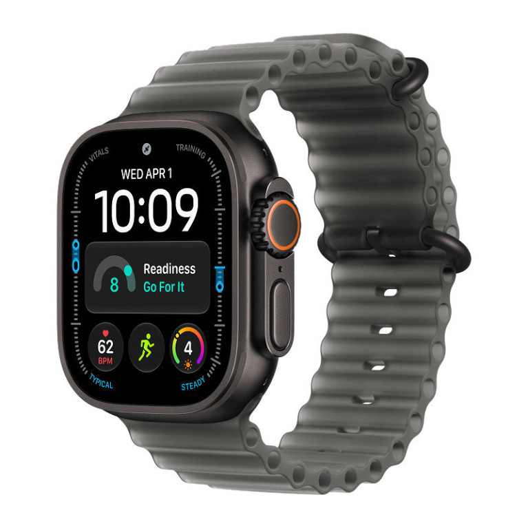 Apple Watch Ultra 4 / 49 мм / корпус из титана черного цвета / полупрозрачный ремешок Ocean черного цвета