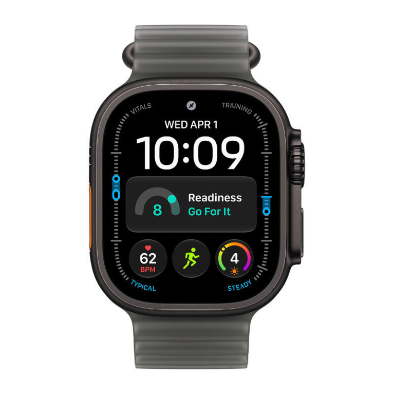 Apple Watch Ultra 4 / 49 мм / корпус из титана черного цвета / полупрозрачный ремешок Ocean черного цвета