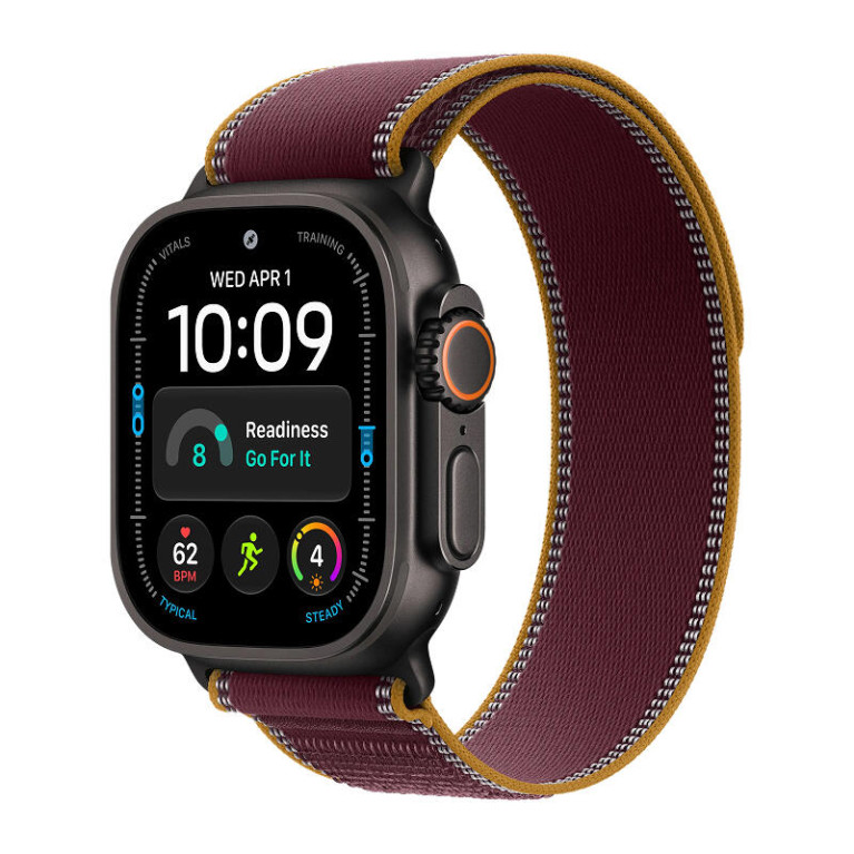 Apple Watch Ultra 4 / 49 мм / корпус из титана черного цвета / ремешок Trail бордового цвета