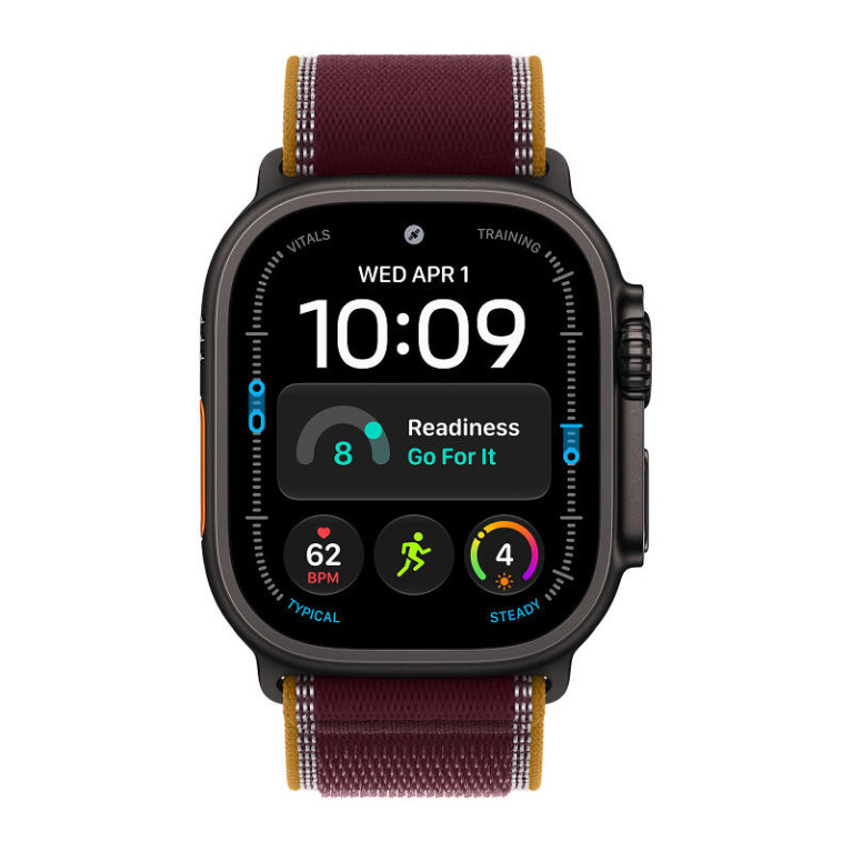 Apple Watch Ultra 4 / 49 мм / корпус из титана черного цвета / ремешок Trail бордового цвета