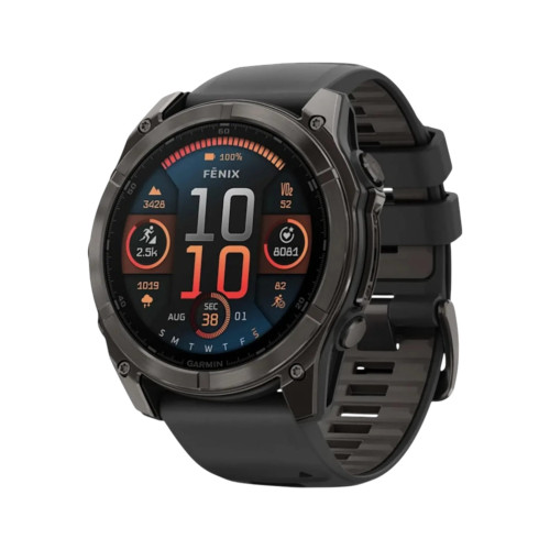 Смарт-часы Garmin Fenix 8, 47 мм, AMOLED, титан с DLC, сапфир, силиконовый ремешок цвета Чёрный/Серая галька