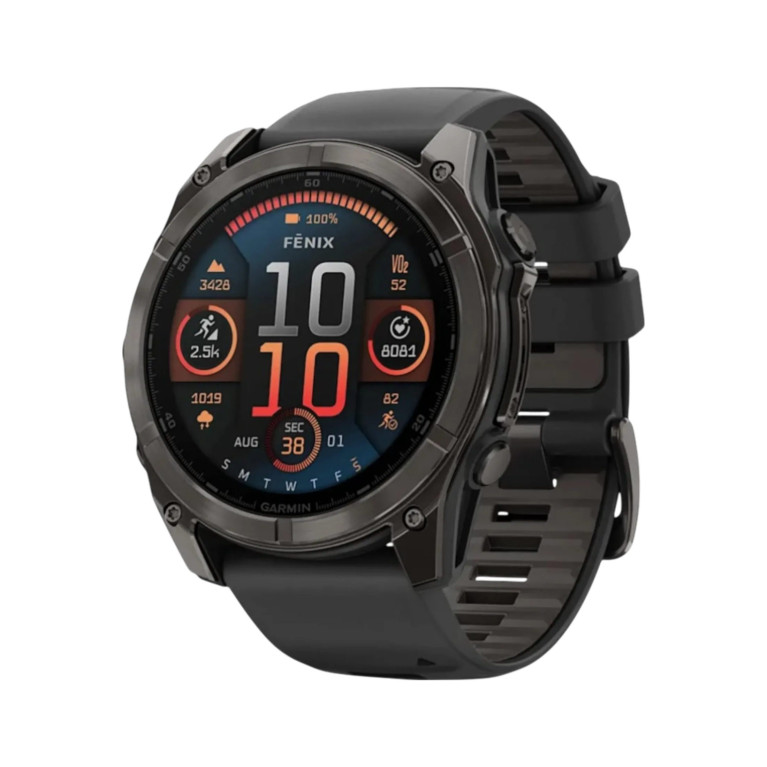 Смарт-часы Garmin Fenix 8, 43 мм, AMOLED, титан с DLC, сапфир, силиконовый ремешок цвета Чёрный/Серая галька