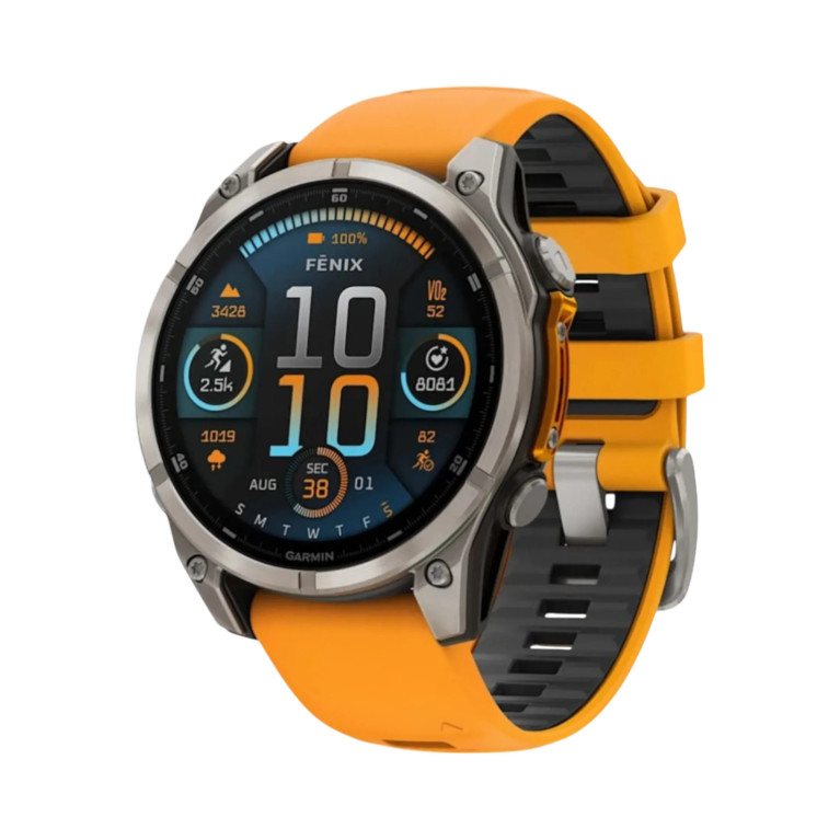 Смарт-часы Garmin Fenix 8, 47 мм, AMOLED, титан, сапфир, силиконовый ремешок цвета Оранжевая искра/Графитовый