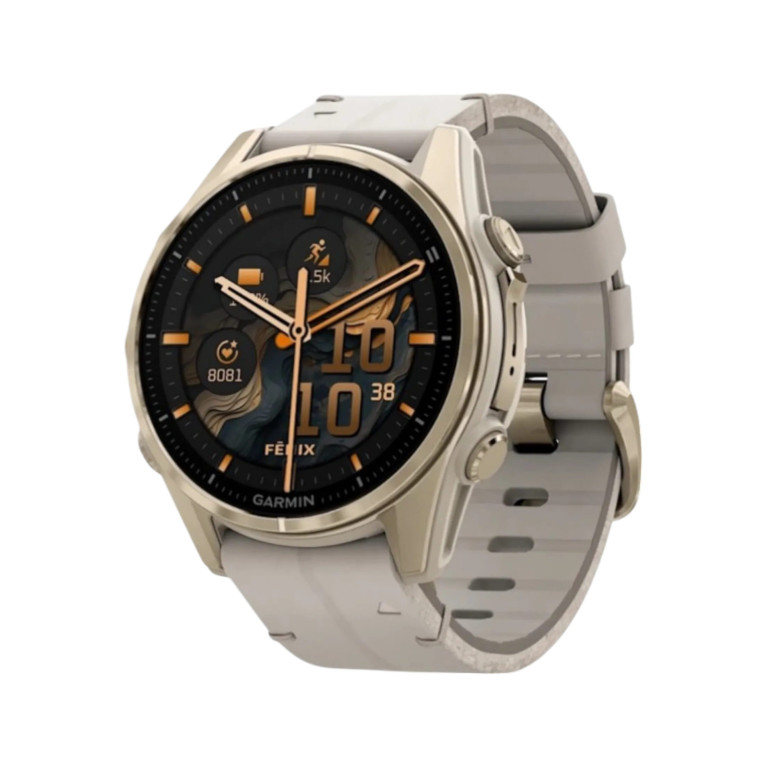 Смарт-часы Garmin Fenix 8, 43 мм, AMOLED, кожаный ремешок цвета Известняк