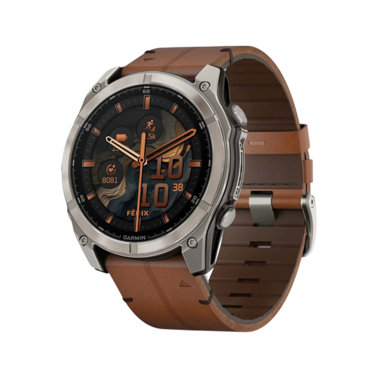 Смарт-часы Garmin Fenix 8, 51 мм, AMOLED, каштановый кожаный ремешок