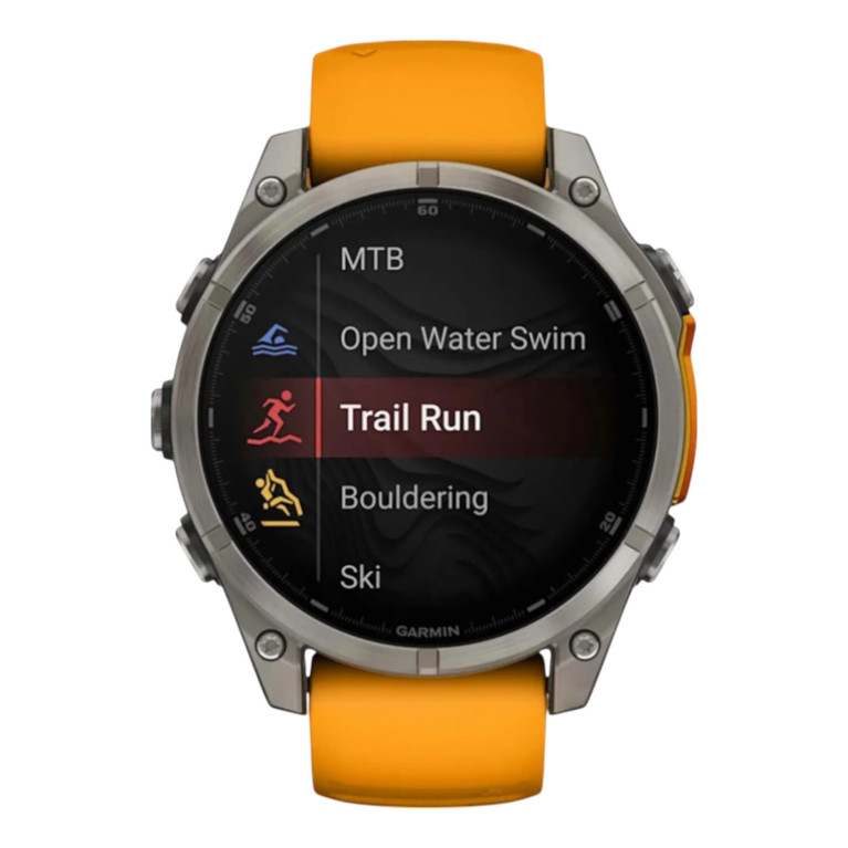 Смарт-часы Garmin Fenix 8, 47 мм, AMOLED, титан, сапфир, силиконовый ремешок цвета Оранжевая искра/Графитовый