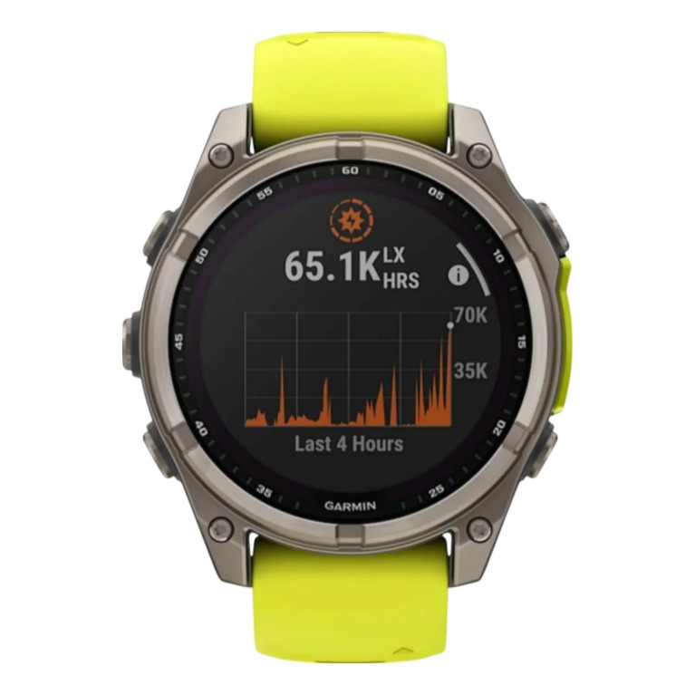 Смарт-часы Garmin Fenix 8, 51 мм, Solar, титан, сапфир, силиконовый ремешок цвета Электрический жёлтый/Графитовый