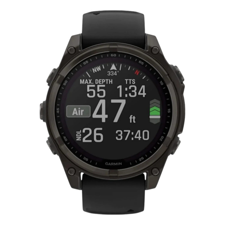 Смарт-часы Garmin Fenix 8, 51 мм, Solar, титан с DLC, сапфир, силиконовый ремешок цвета Чёрный/Серая галька