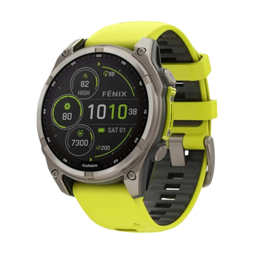 Смарт-часы Garmin Fenix 8, 51 мм, Solar, титан, сапфир, силиконовый ремешок цвета Электрический жёлтый/Графитовый