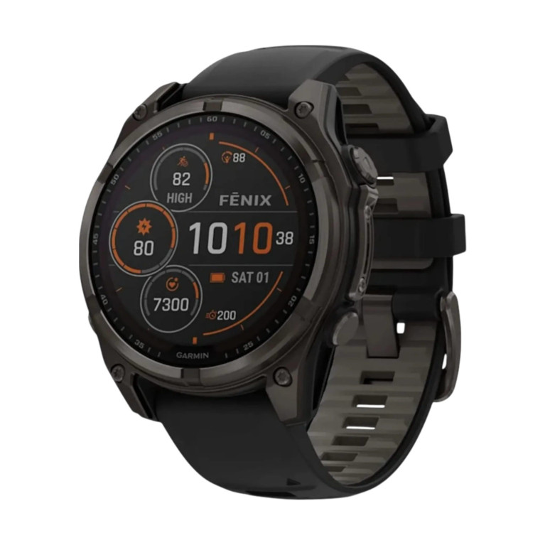 Смарт-часы Garmin Fenix 8, 47 мм, Solar, титан с DLC, сапфир, силиконовый ремешок цвета Чёрный/Серая галька